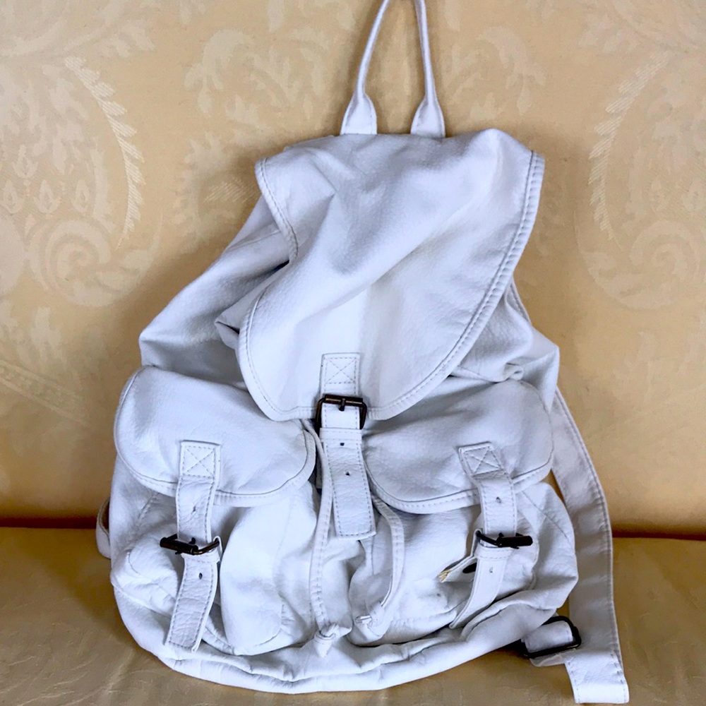 White Pleather Backpack Purse
